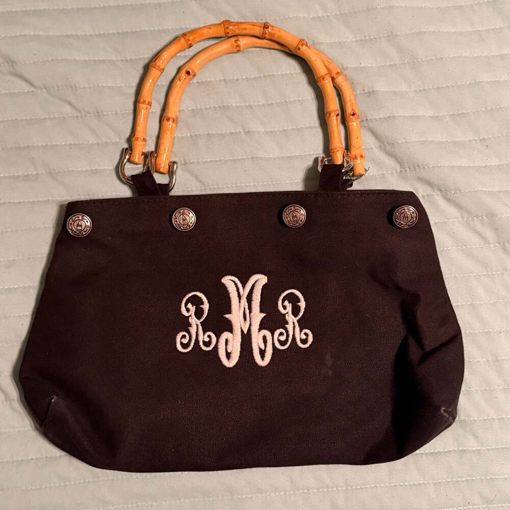 Reverse-A-Purse Monogrammed Canvas Handbag with Bamboo Handles